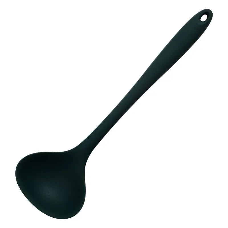 Hemasa Silicone Ladle Soup Spoon Non-stick Curved Handle Unbreakable Big Round Scoop for Dinner