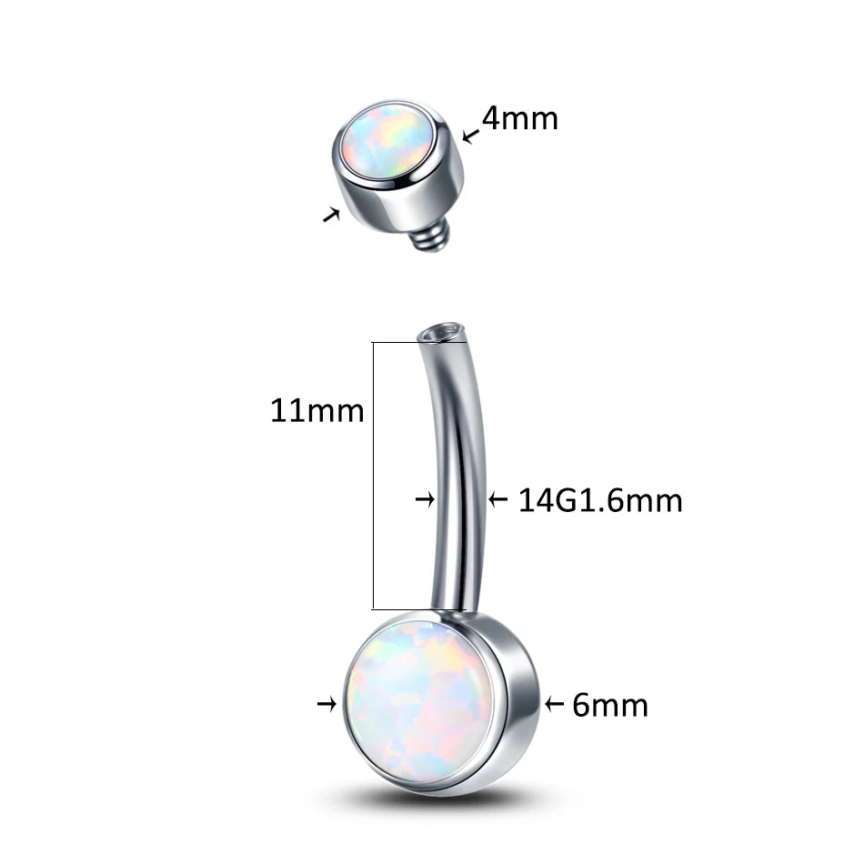 1PC G23 Titanium Belly Button Ring Opal Crystal Navel Nombril Piercing 11mm Barbell Ring  For Women Body Piercing Jewelry 14G