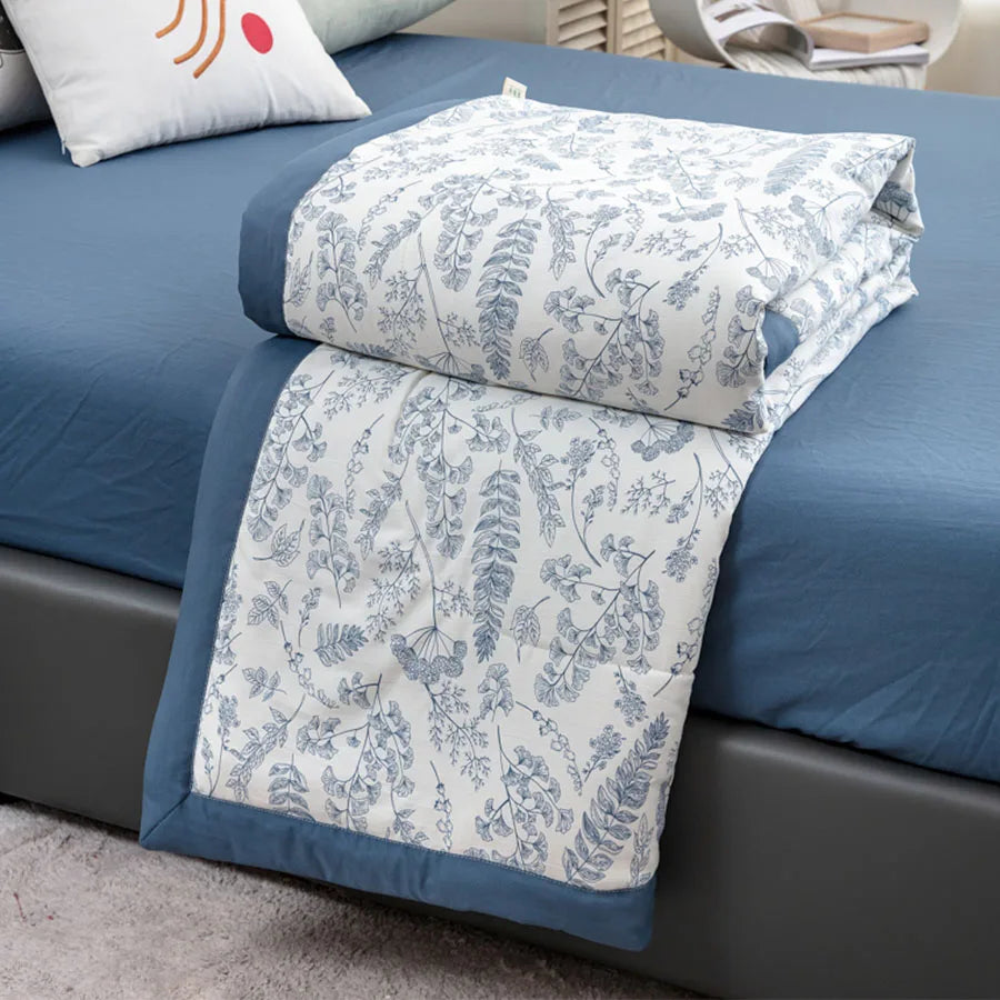 Hemasa  Linen Double Layer Summer Quilt   Printed Double Cooling Blanket