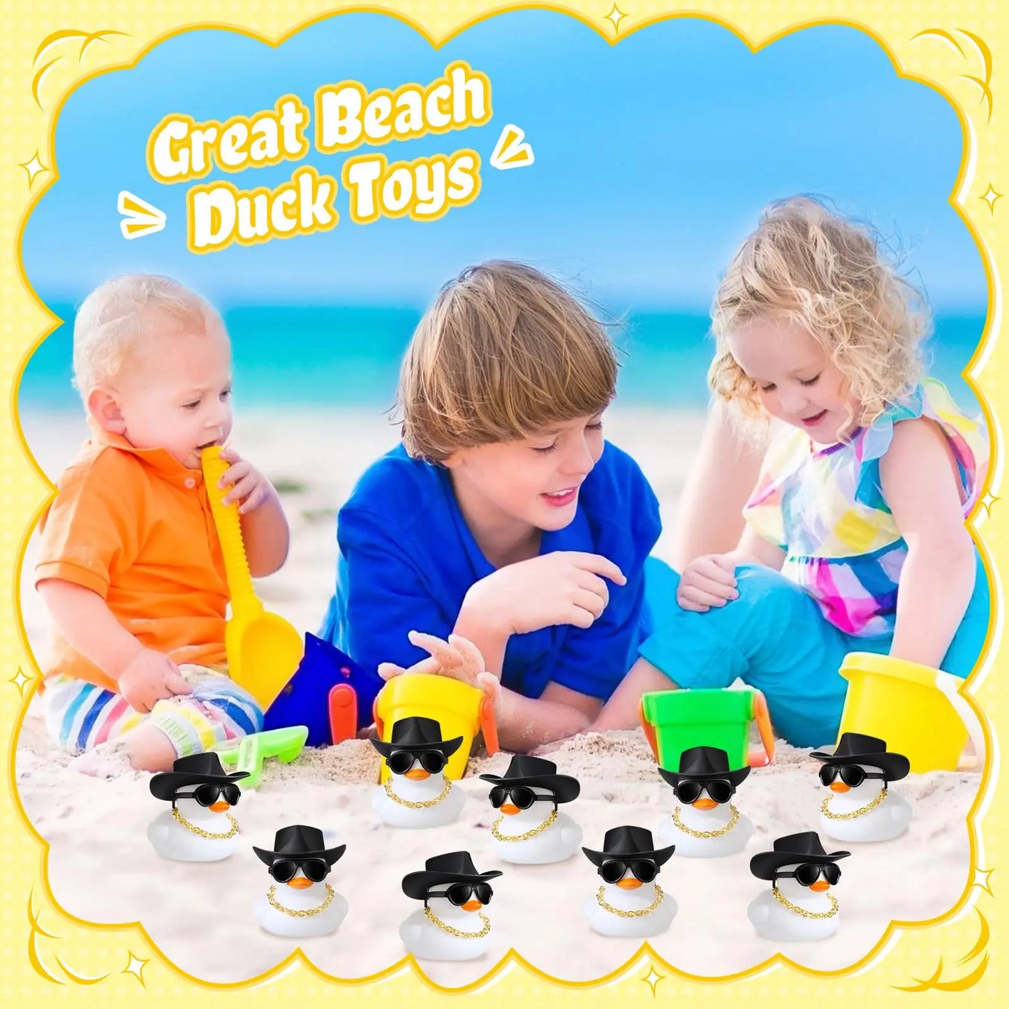 6-60 Set  White Cowboy Rubber Duck Bulk Mini Yellow Duckies Party Tiny Ducks Toy Bandanas for Summer Shower Party Favor