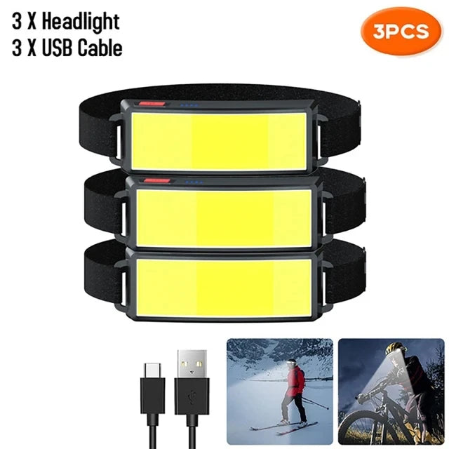 Hemasa Powerful COB Headlamp Built in Battery Type-c Rechargeable Head Flashlight Outdoor Camping Fishing Waterproof Headlight