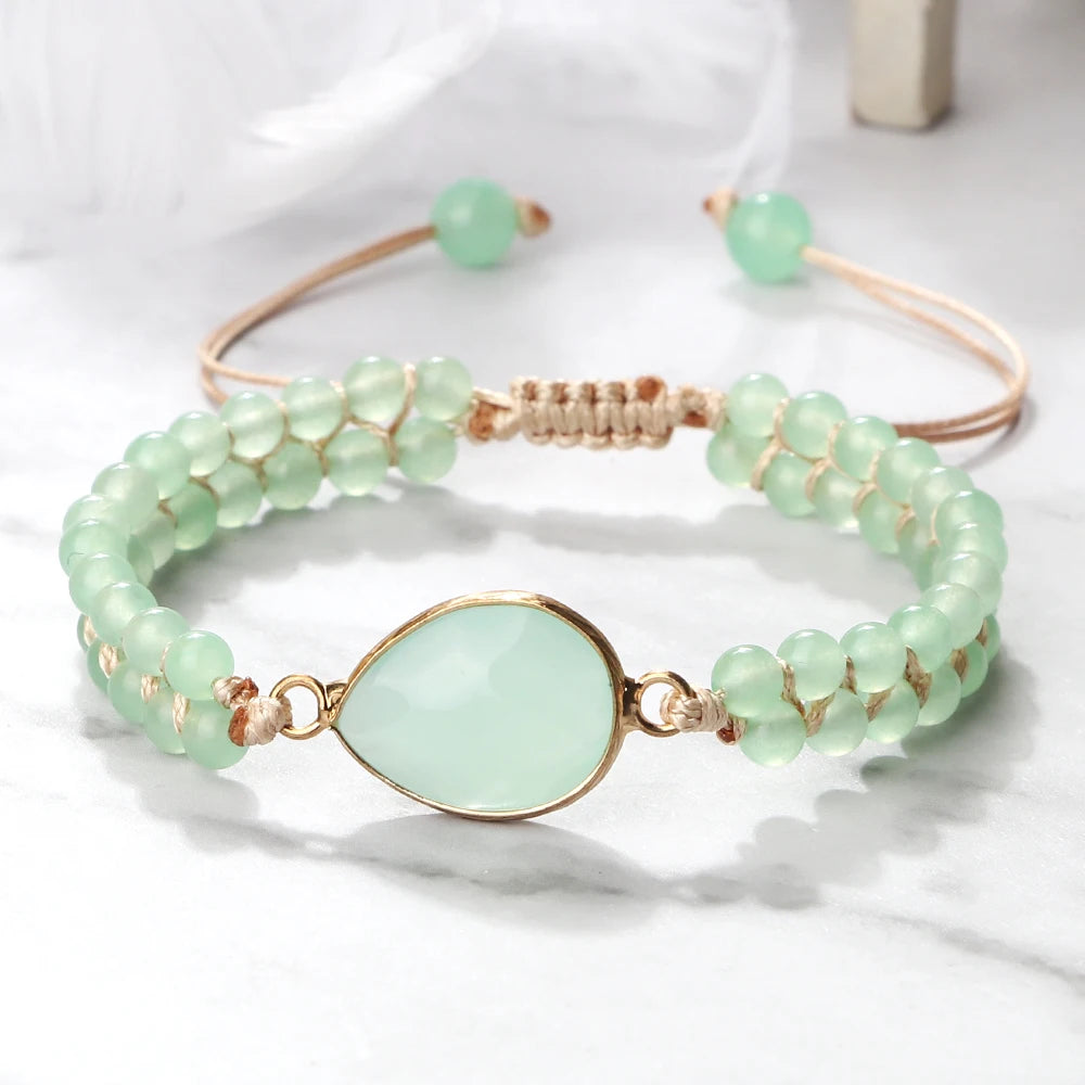 Bohemian Natural Gem Stone Bracelets For Women Handmade Adjustable Natural Stone Beads Charm Pendant Bracelets Quartz Wristband