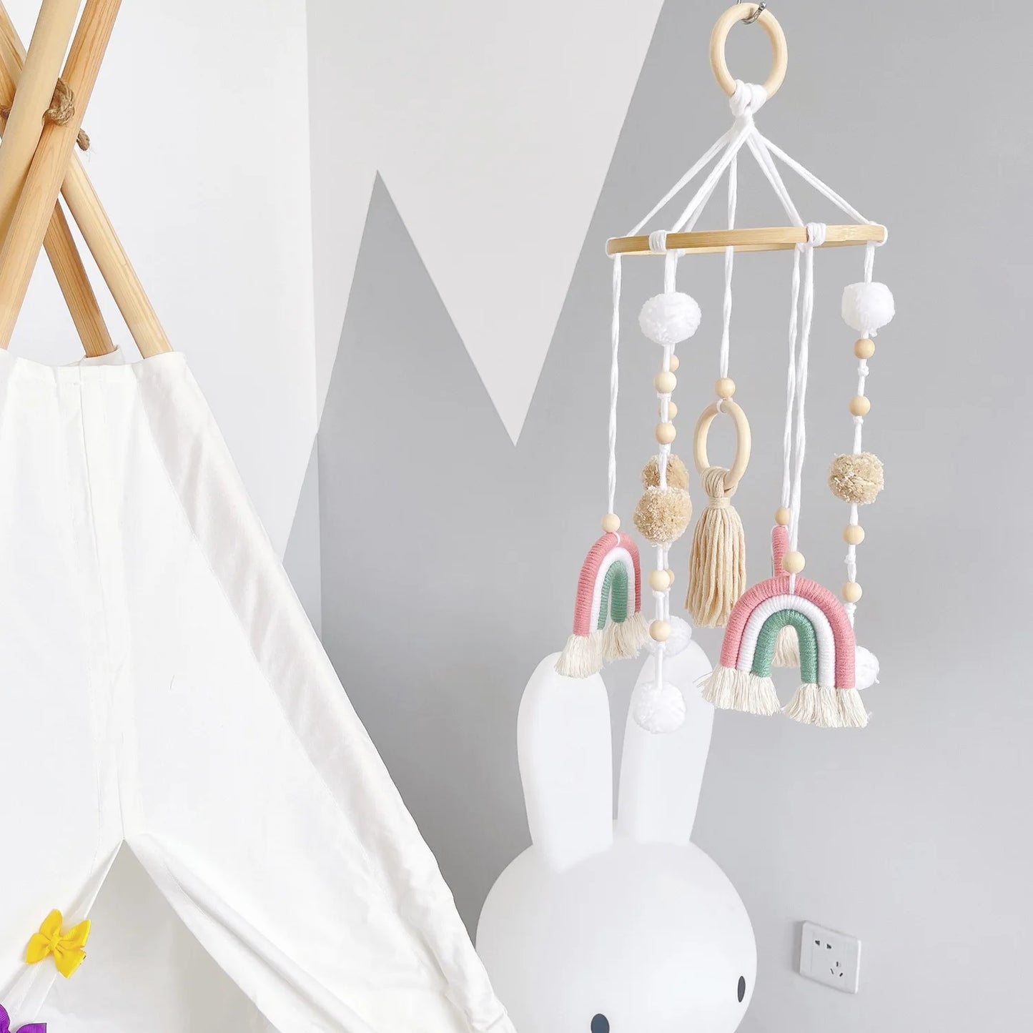 Nordic Home Decor Kids Room Mobile Hanging Decoration Kids Rainbow Pompoms Wind Chimes Kids Room Hanging Decor 2022 New