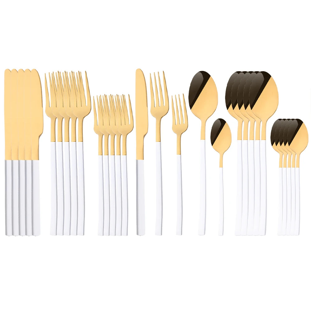 Hemasa 30Pcs Dinnerware Mirror Stainless Steel Cutlery Set Rainbow Knife Dessert Fork Spoon Silverware Kitchen Party Dinner Tableware