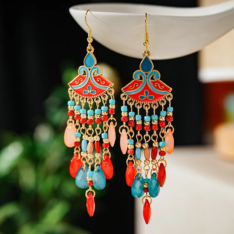 Hemasa Bohemian Waterdrop Dangle Drop Tassel Earrings For Women Beaded Handmade Ethnic Vintage Female Jewelry Earrings Gift