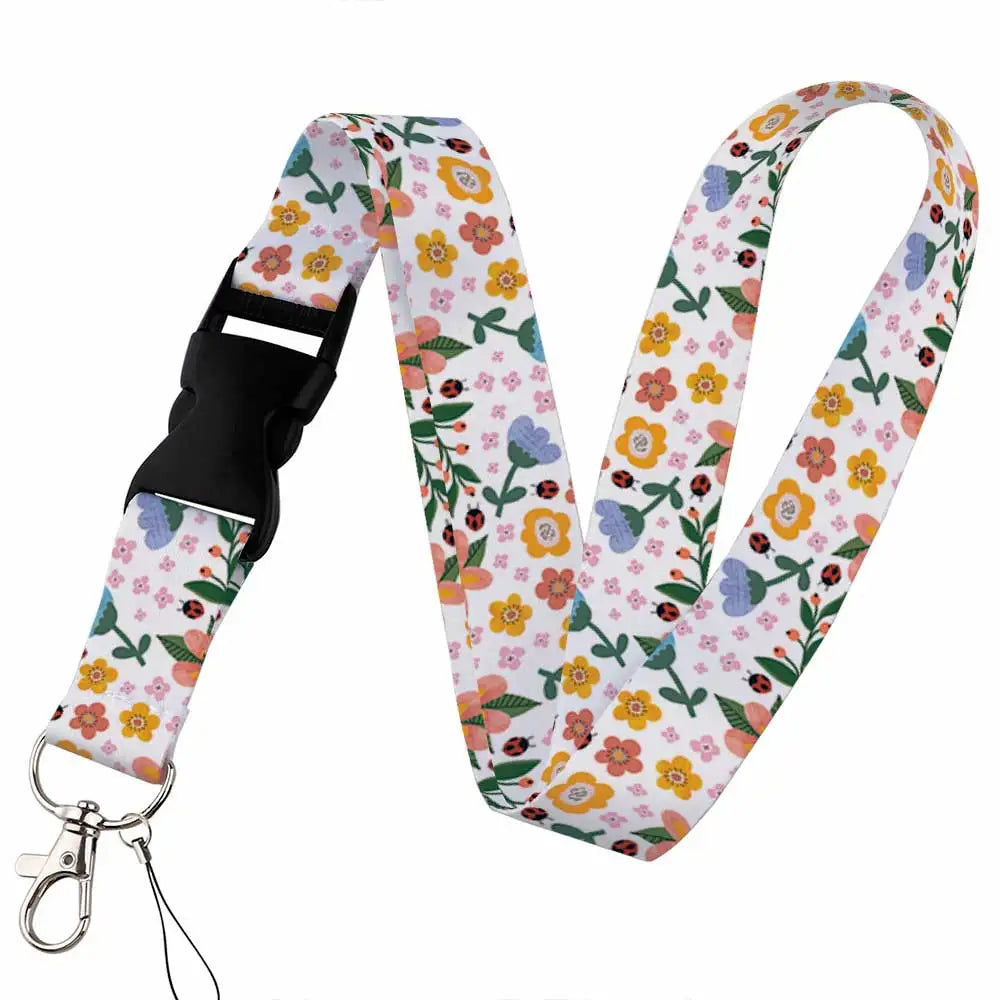 Tejesa Beautiful flower Lanyard Keys Chain Badge Holder ID Credit Card Pass Hang Rope Lariat Mobile Phone Charm Accessories Gifts