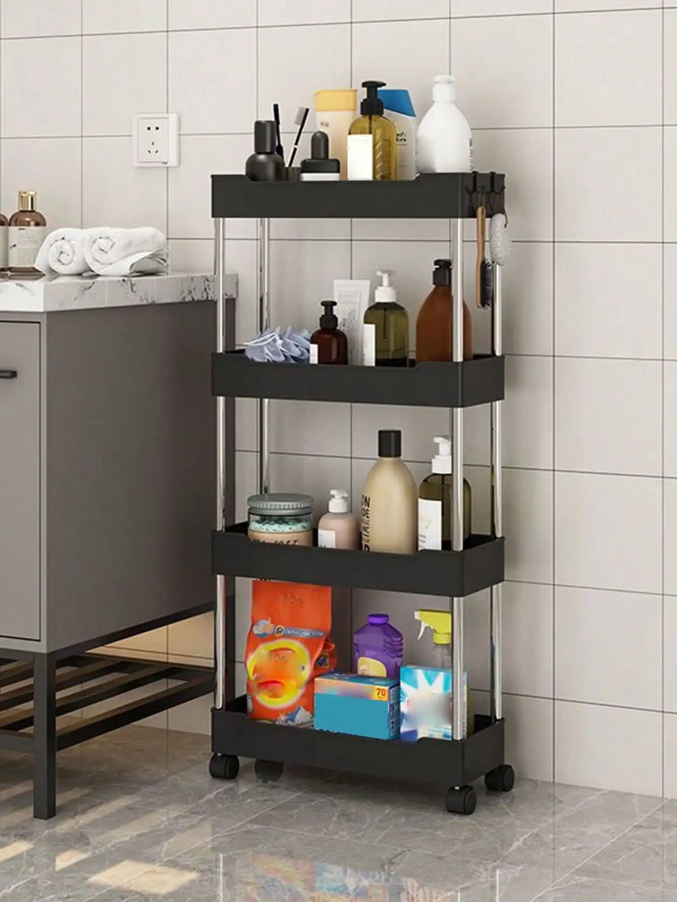 Hemasa 1pcs 3/4 Tier Rolling Utility Cart Storage Shelf Movable Gap Storage Rack Kitchen Bathroom Slim Slide Organizer Shelf Livingroom