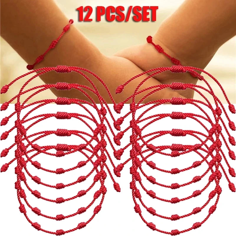 12pcs Blue Evil Eye Red Bracelet Women Men 7 Knot Lucky Handmade Braided String Adjustable Friendship Couple Bracelet Jewelry