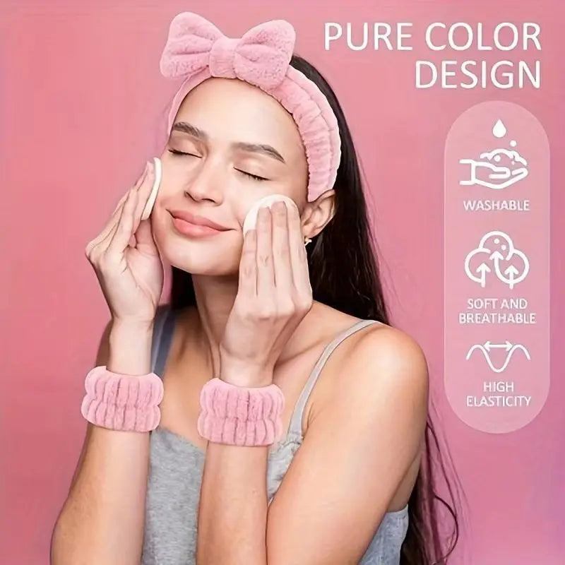 Tejesa 16pcs set with soft headband, bow, face wash and washing strap, large matte matte matte, grip clip, elastic headband