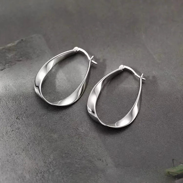 Hemasa  925 Sterling Silver Earrings For Women / Oval Twist Earring Jewellery