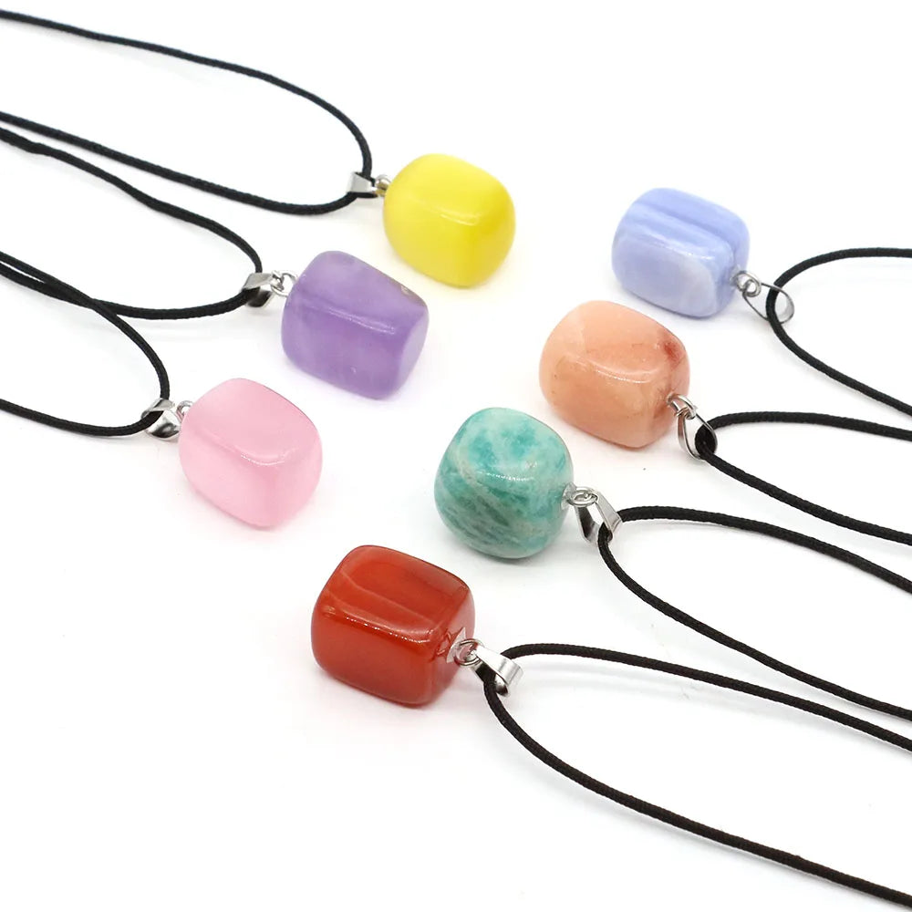 Natural Healing Irregular Tumble Stone Necklace Reiki Mineral Rose Quartz Tiger Eye Pendants for Women Men Jewelry Making Gifts