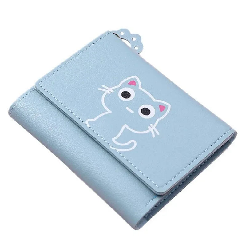 Women Short Wallet Cute Cat Credit Card Money Wallet Leather Small Purse Girls Cat Money Bag Card Holder Ladies Female Hasp