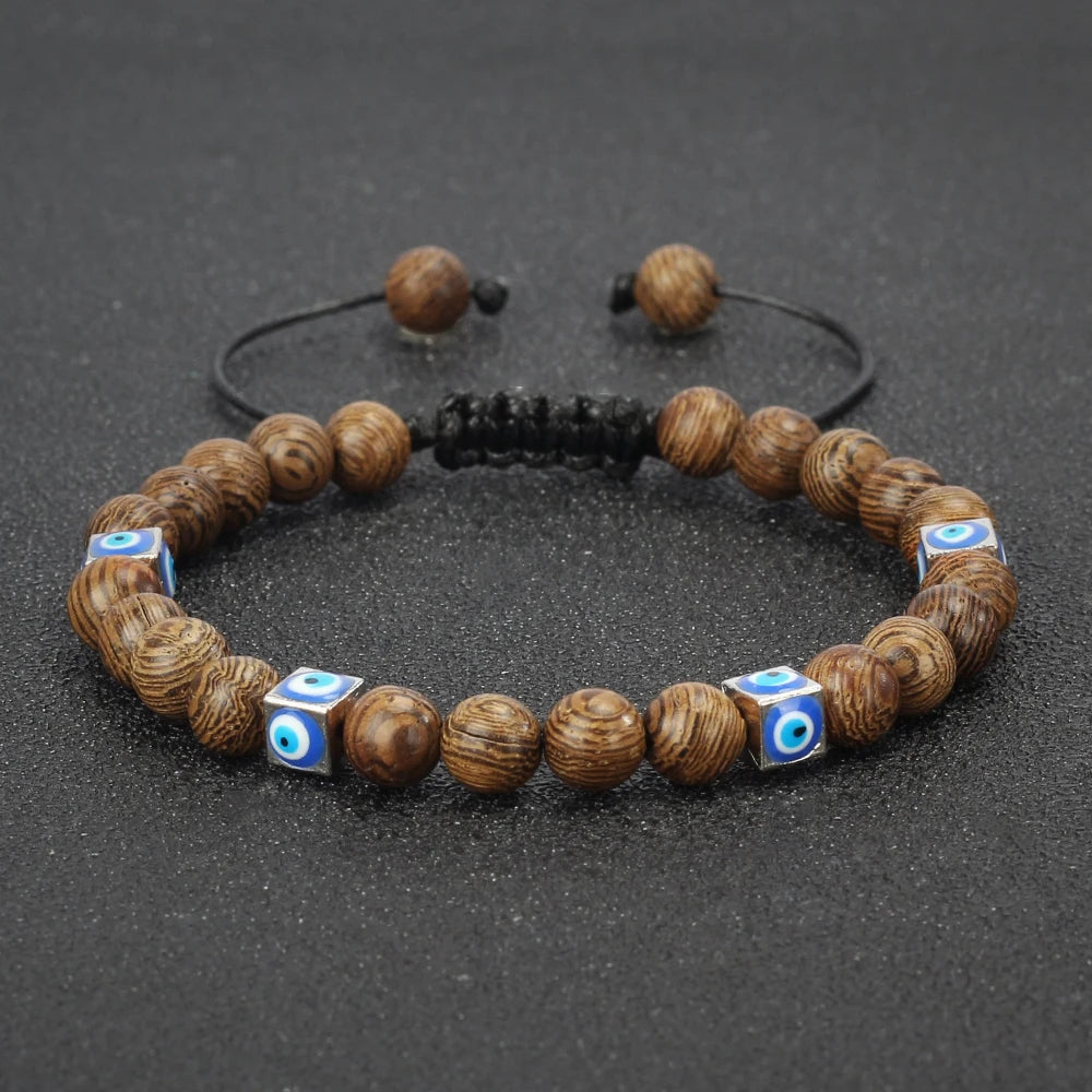 Fashion Adjustable Turkish Evil Eye Braided Bracelet Women Natural Stone 6mm Bead Bangles Men Lucky Friendship Gift Jewelry Yoga