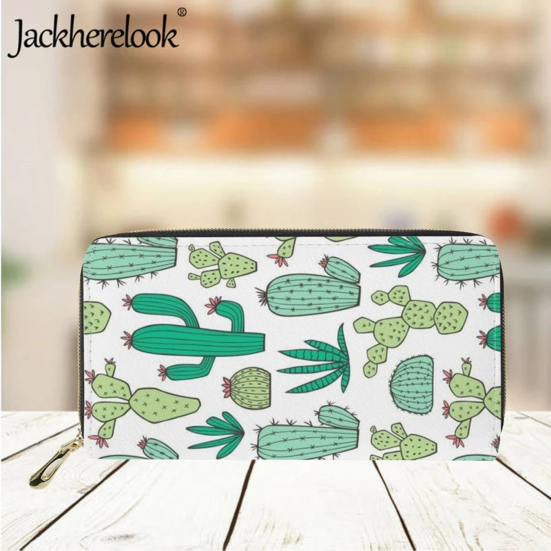 Hemasa Cactus  Pattern Print Long Leather Purse Card Holder /Money Bag /Female Clutch Bag