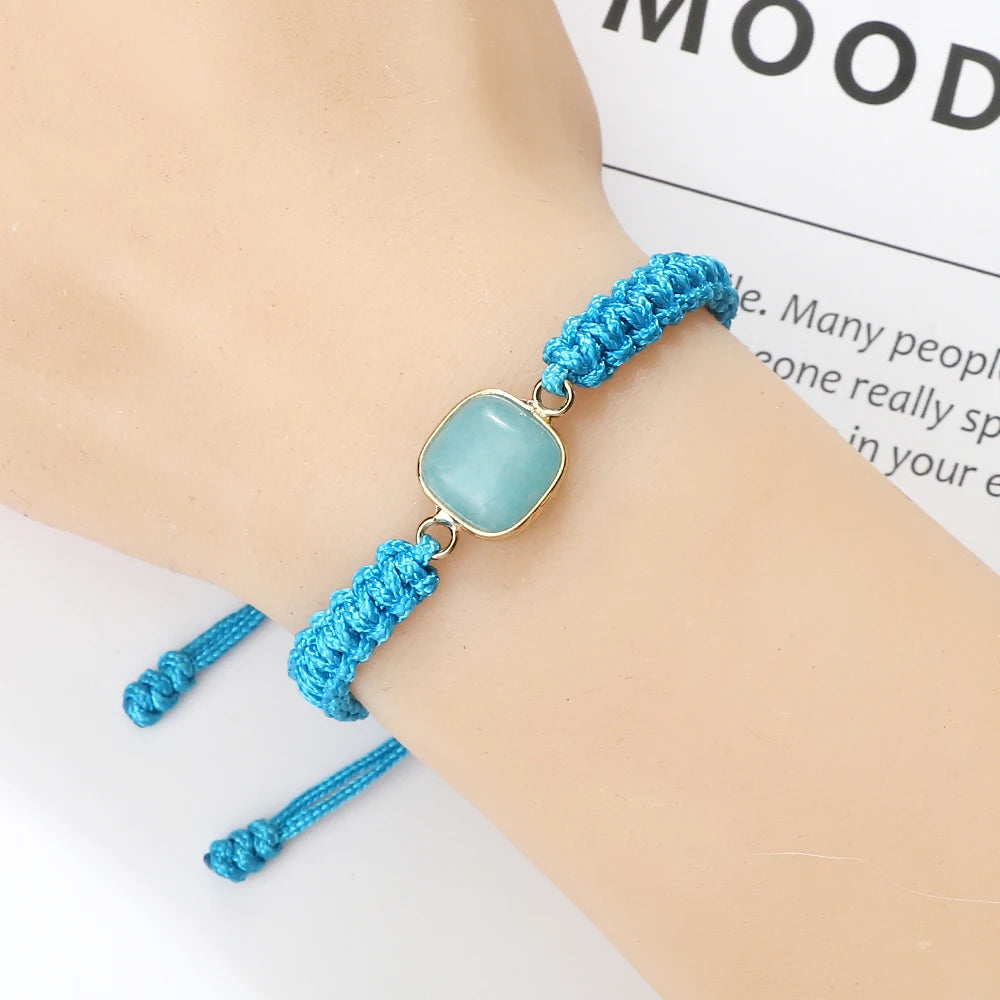Natural Blue Pine Stone Pendant Bracelets For Women Men Handmade Braided Healing Stone Bangles Female Wrist Jewelry Girls Gifts