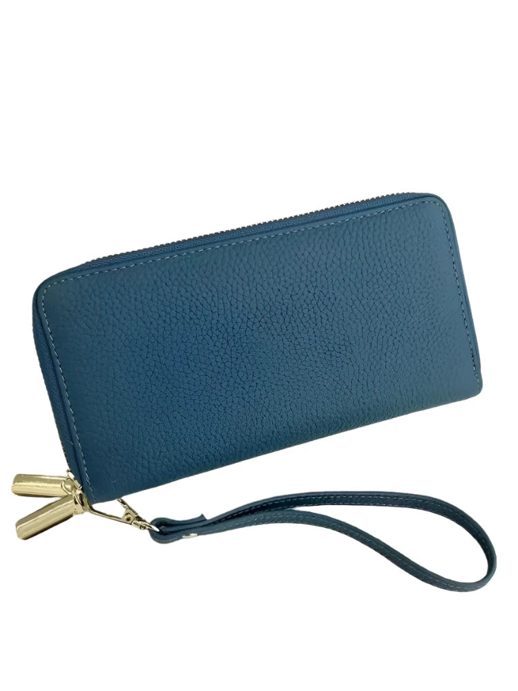 Hemasa Leather Womens Wallet Cow Leather Double Zip Clutch Bag Business Casual Long Purse Female Multi Card Holder Wallet
