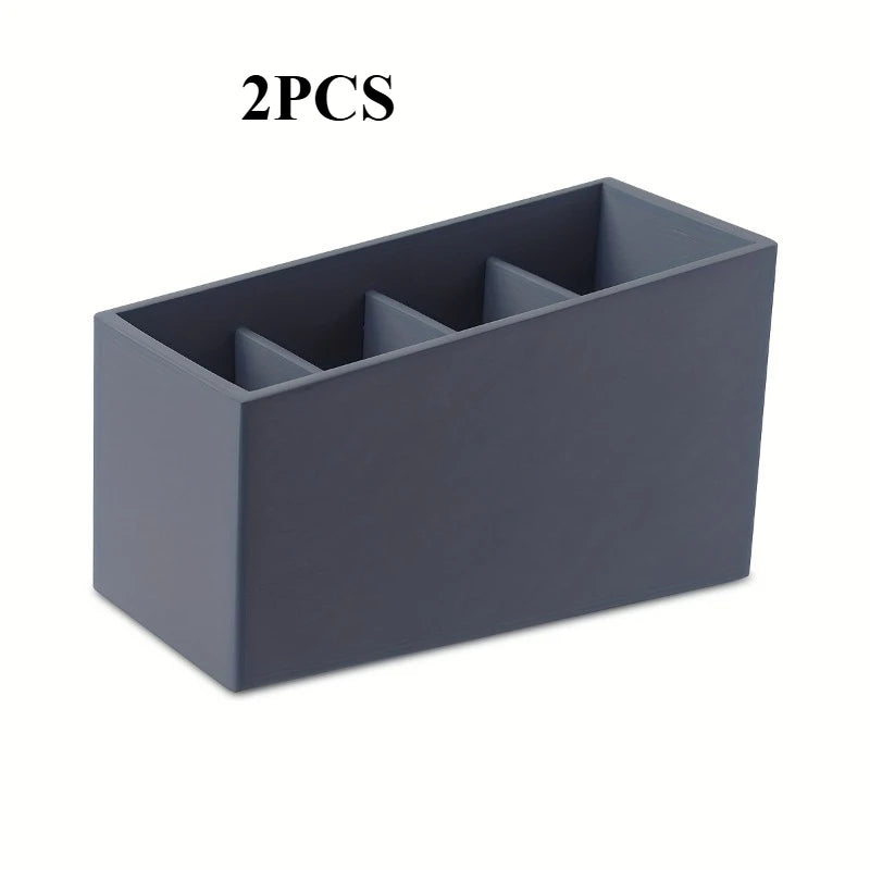 Wooden 4-Slot Remote Control Organizer Box - Desktop Storage for TV AC Remotes and Smartphones