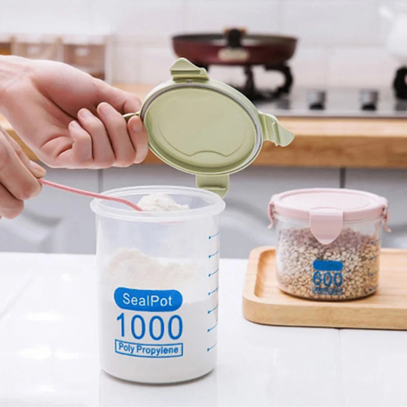 1/4Pcs Sealed Jars Grain Storage Tank Spices Sealed Container With Tick Marks Refrigerator Fresh-keeping Box Kitchen Organizer
