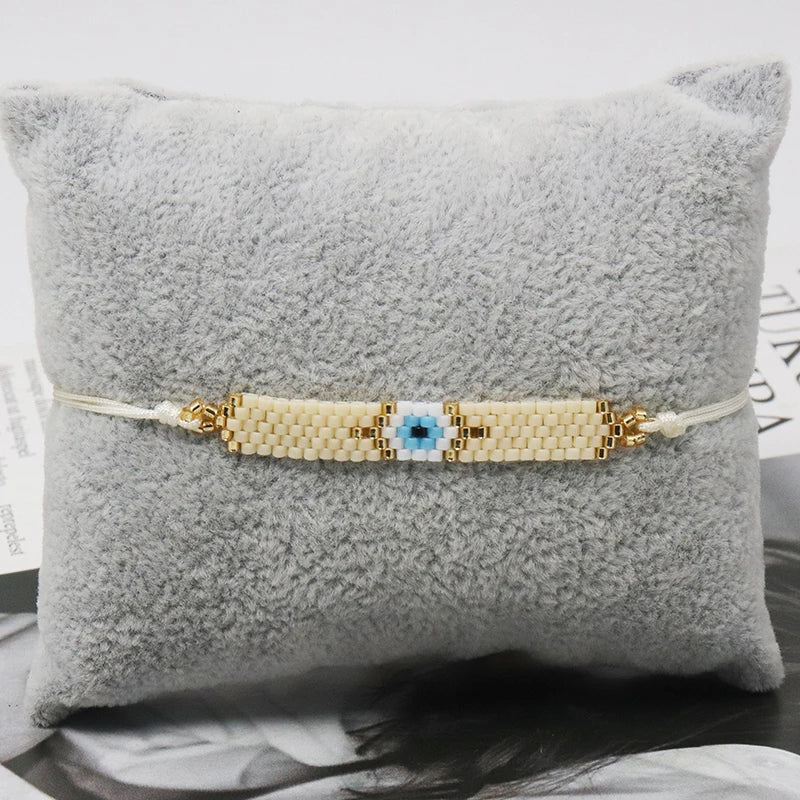 ZHONGVI Classic Delicate Miyuki Beads Bracelets for Women Multicolored Evil Eye Design Vacation Friendship Jewelry