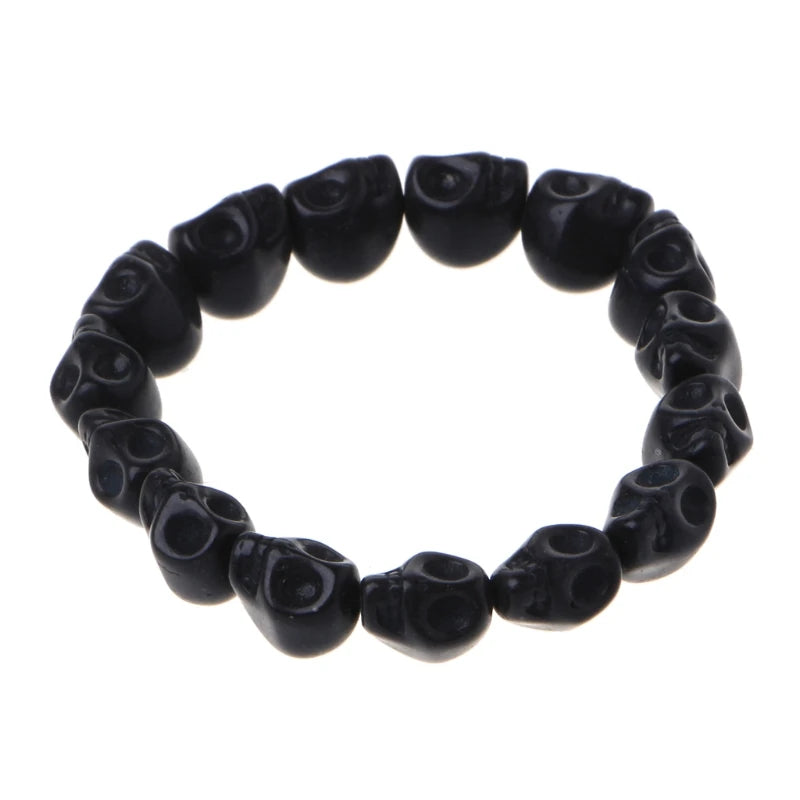 Exquisite Howlite Stone Turquoises Tibetan Prayer Skull Beads Handmade Skull Bracelets Black/White for Couples
