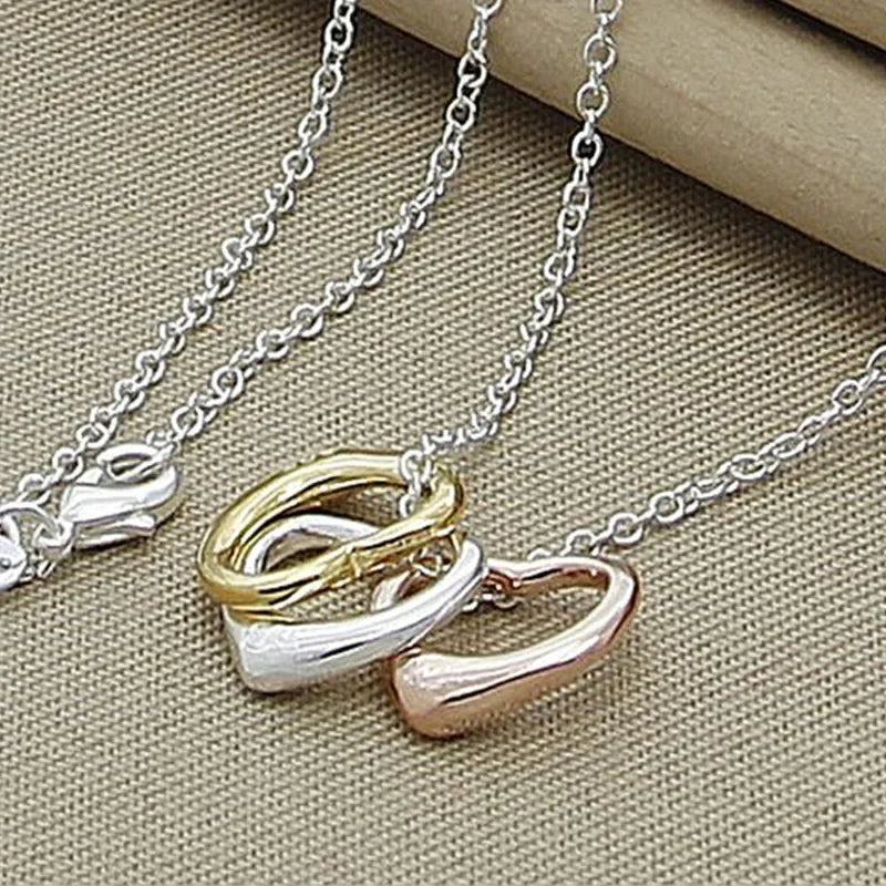Hemasa 925 Silver Heart Pendants Necklace Chains For Women Fashion Wedding Jewelry