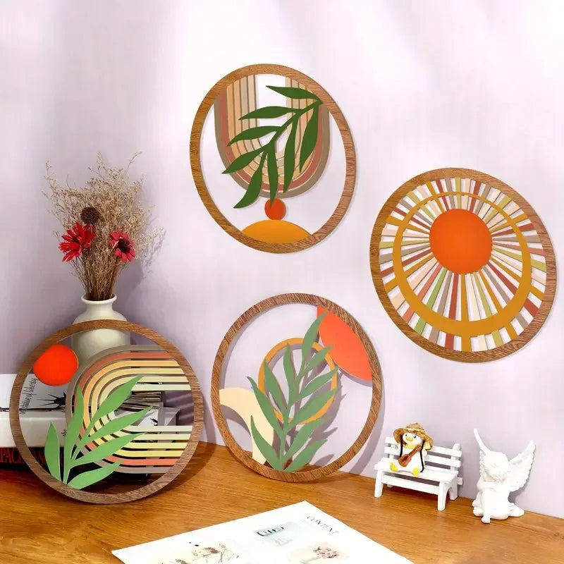 Hemasa 4Pcs Bohemian Wooden Wall Art Decorations Hollow Design Hanging for Living Room Bedroom Courtyard - Unique Decorative Pieces