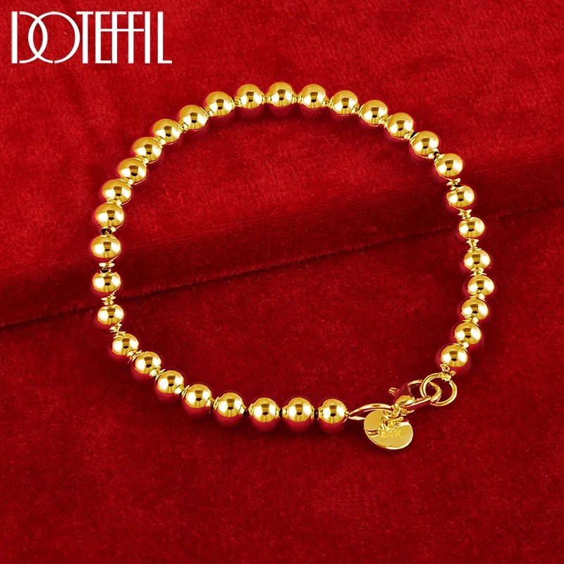 18K Gold 925 Sterling Silver Bracelets  Fashion Jewelry Charm Women Chain Lady Wedding 6MM Beads  Factory Price