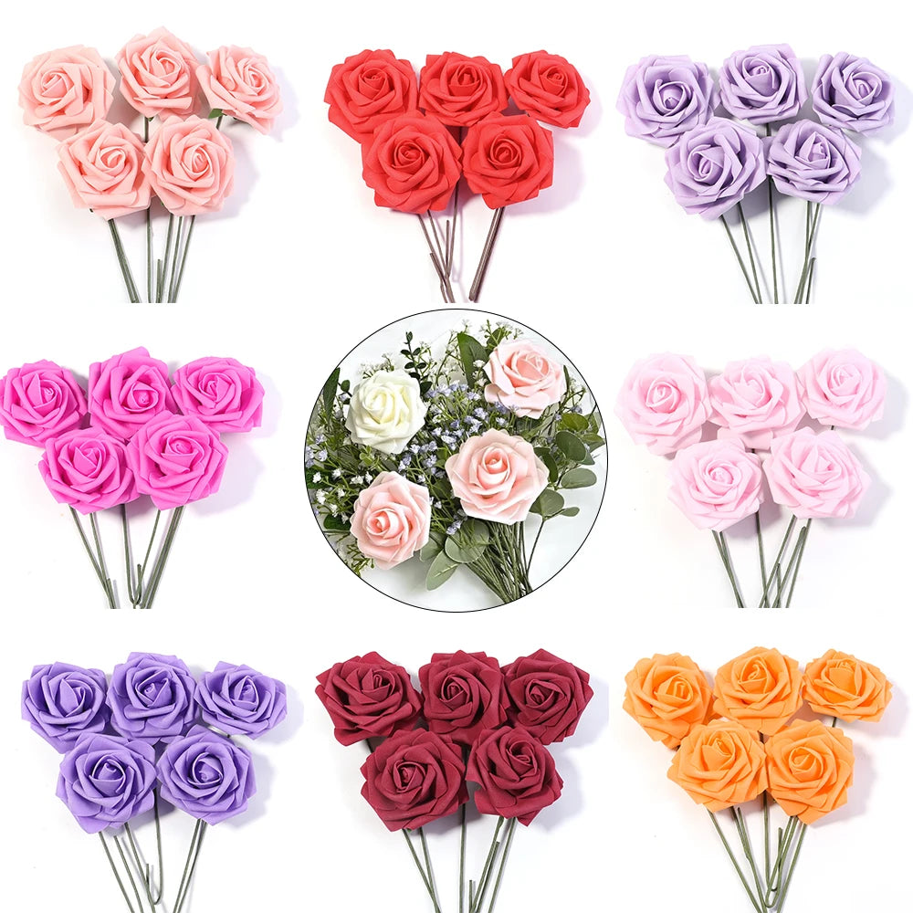 Tejesa 5/10/20Pcs Artificial Foam Rose Flowers 7.5cm PE Simulation Roses Fake Flower Bouquet for DIY Home Wedding Party Dceor Material