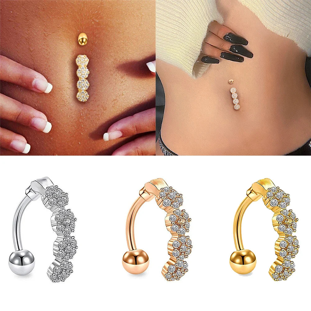 2024 Women Trend Piercing Goth Stainless Steel Crystal Belly Button Piercings Dangle Flower Accessories Punk Women's Navel Rings
