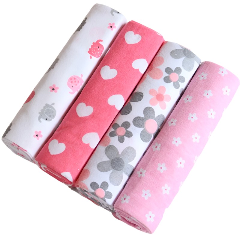 Hemasa 4pcs/pack 100% Cotton Flannel Diapers Supersoft Receiving Baby Blanket Newborn Wrap 76x76cm Baby Bedsheet Print Blanket Swaddle