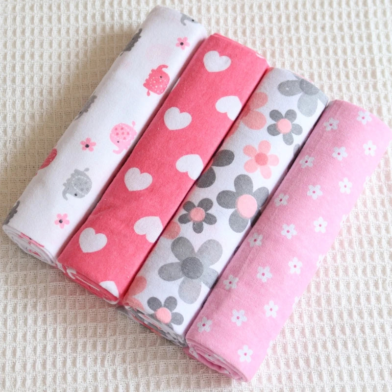 Hemasa 4pcs/pack 100% Cotton Flannel Diapers Supersoft Receiving Baby Blanket Newborn Wrap 76x76cm Baby Bedsheet Print Blanket Swaddle