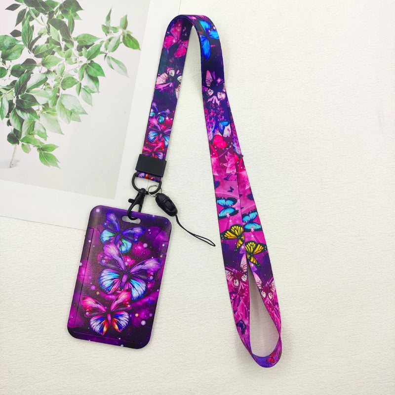 Butterfly ID Card Holders Lanyards Girls Door Card Case Hanging Rope Women Badge Holder Neck Strap Business Card Gift