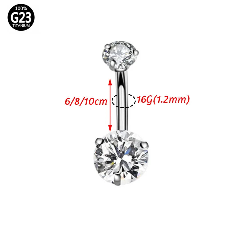 1Pc G23 Titanium 6-14mm Crystal Belly Button Piercing Set 14G Heart Belly Piercing Pack CZ Navel Ring Set Cute Belly Bar Bulk