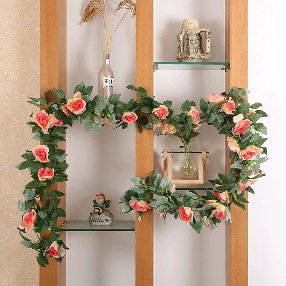 1Pc Silk Rose Artificial Vine Hanging Flower Rattan Plant Leaf Garland Outdoor Wedding Party Office Bridal Home Table Decoration