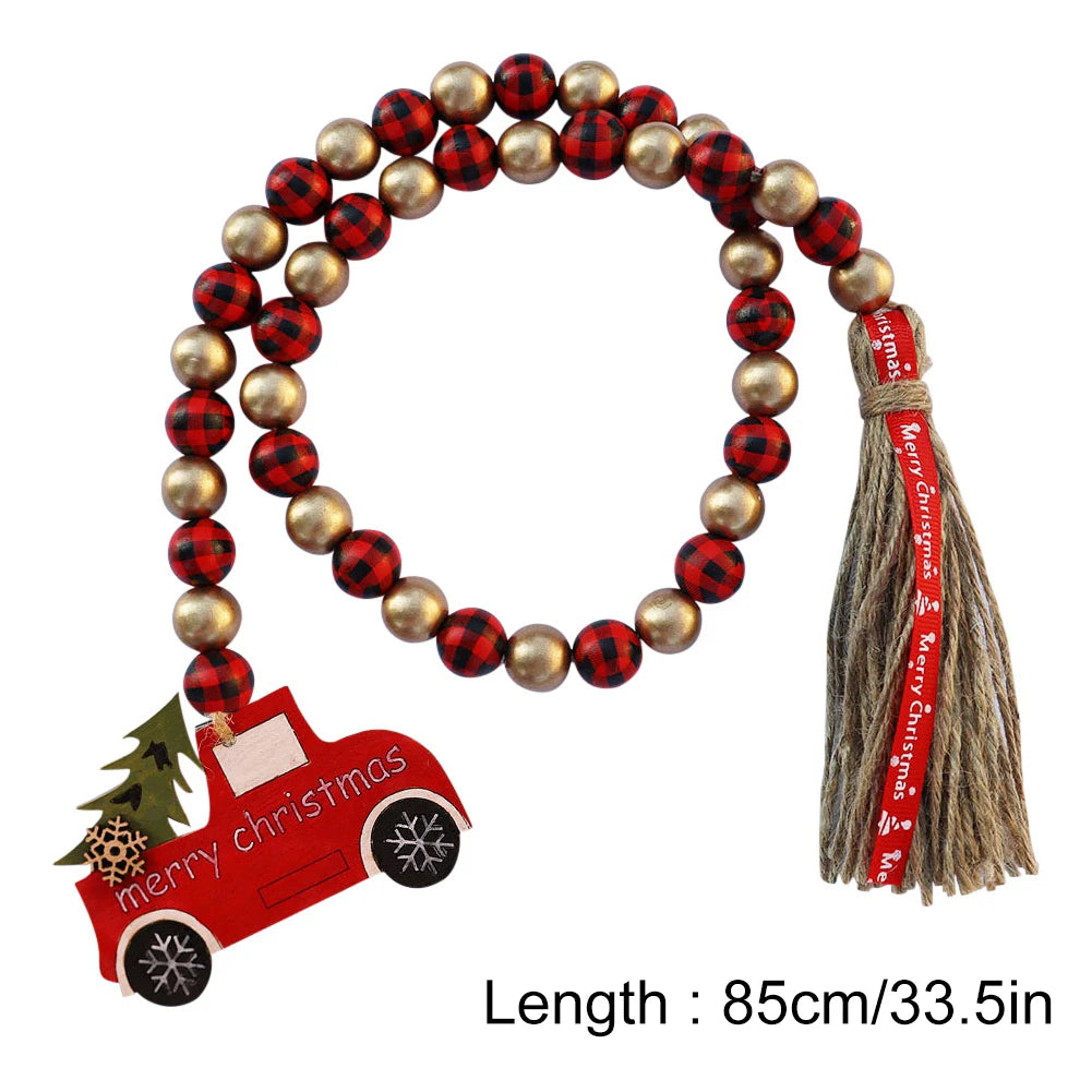 DIY Christmas Wooden Tassel Beads Garland With Wooden Snowflake Car Pendant Wall Hanging Ornaments Crafts Christmas Decoration