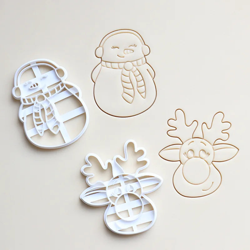 Christmas Gingerbread Cookie Cutters DIY Snowflake Santa 3D Plastic Biscuit Mold Stamp Fondant Pastry Cartoon Baking Supplies