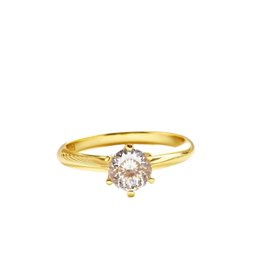 Hemasa 1.0 carat  Round 100 Face Cut Moissanite Ring For Women18K Yellow Gold Plated 925 Sterling Silver Wedding Finger Fine Jewelry
