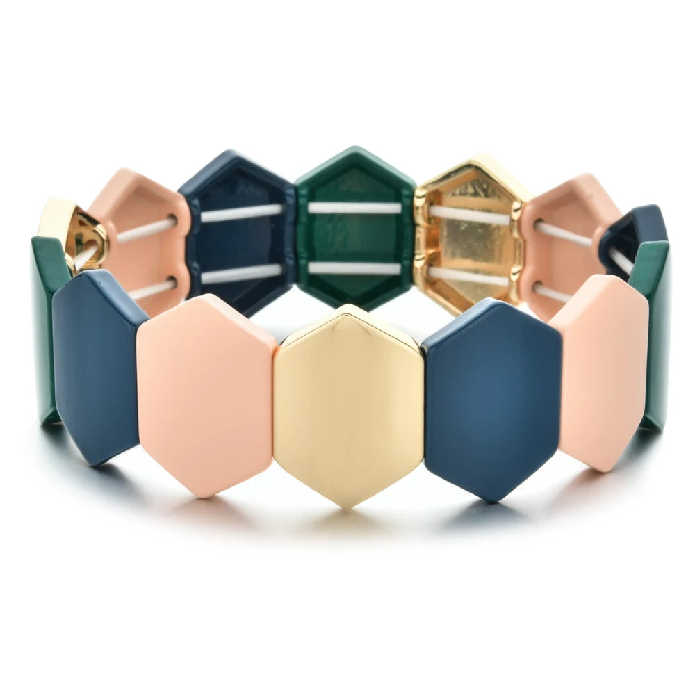 Big Stacked DIY Fashion Enamel Women's Bracelets Bohemian Color Bangle Jewelry Matching Stretch Ladies Bracelet