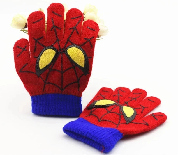 Disney Children's Hat Glove Set Baby Boys Knitted Hat Cartoon Warm Hat Cosplay Toy Marvel Spiderman Christmas Gift for Chridern