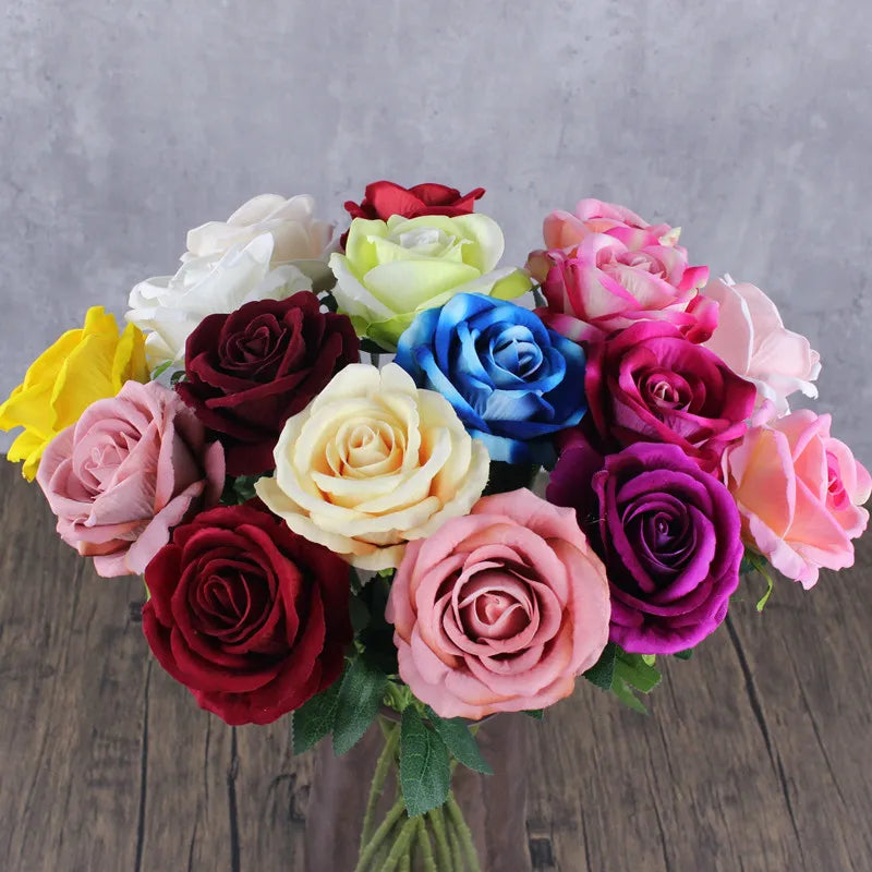 Hemasa 10Pcs Artificial Velvet Rose Flower Branch Wedding Decor Party Scence Layout Bride Holding Flowers Home Decoration Rose Flowers