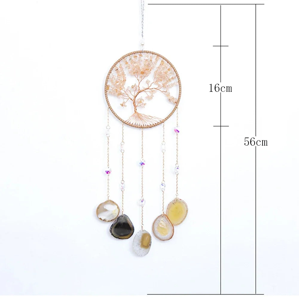 7 Chakra Gemstones Tree Of Life Dream Catchers  Natural Agate Bedroom Wall Hanging Crystal Dream Catcher Home Craft Decorations