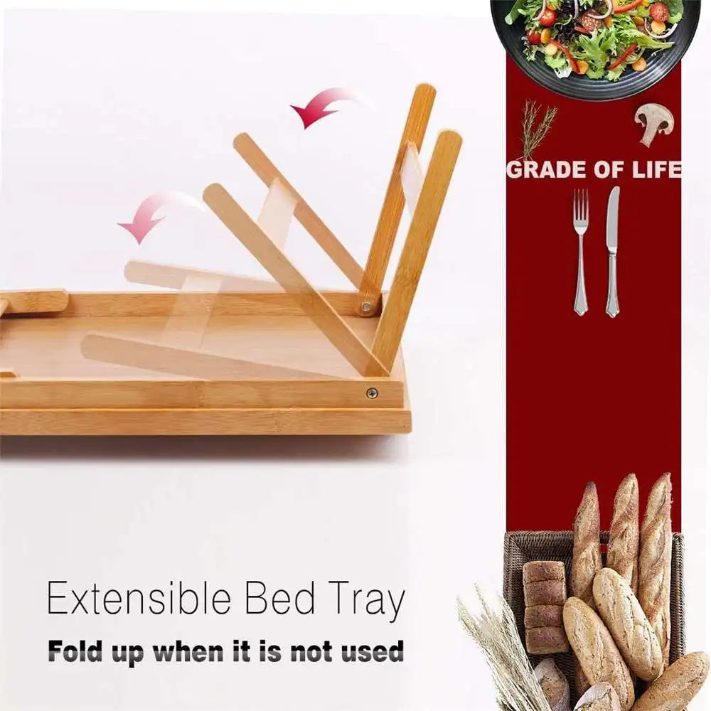 Portable Bamboo Wood Bed Tray Breakfast Home Folding Laptop Desk Tea Food Serving Table Folding Leg Laptop Desk On The Bed