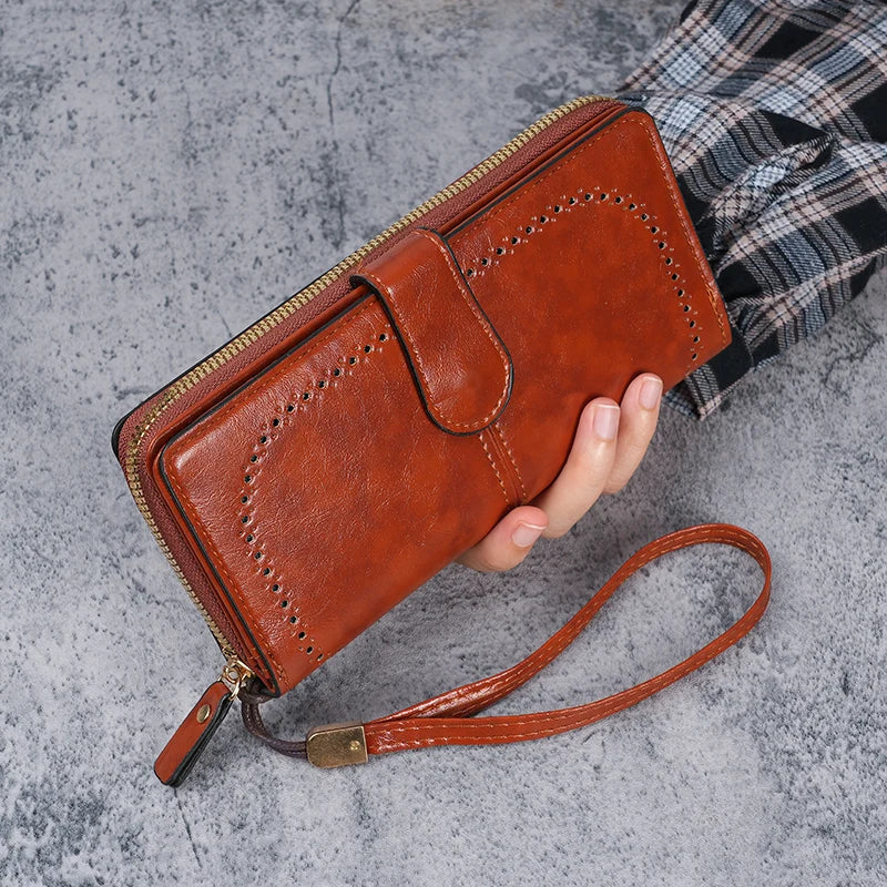 Hemasa Women's oil wax leather wallet / coin wallet Multi-function mobile phone bag multi-card bag