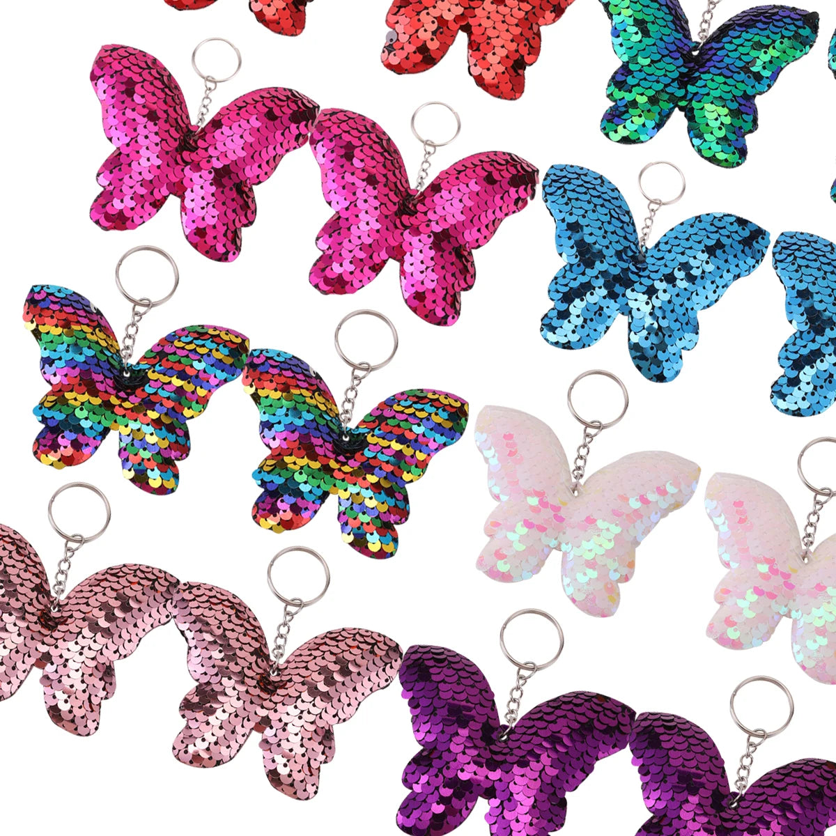 16pcs Sparkling Butterfly Key Ring for Women and Girls - Flip Sequin KeyChain with Glitter - Perfect Valentine's Day Gift