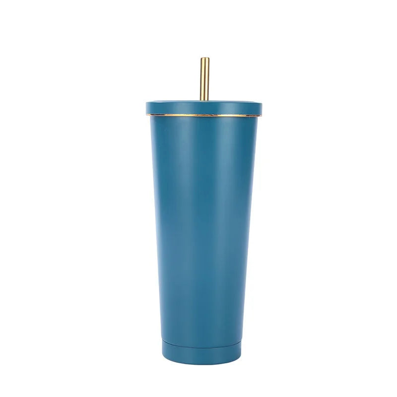 New Vacuum Insulated Mug Stainless Steel Thermos Cup Car Coffee Drinking Cup With Straw