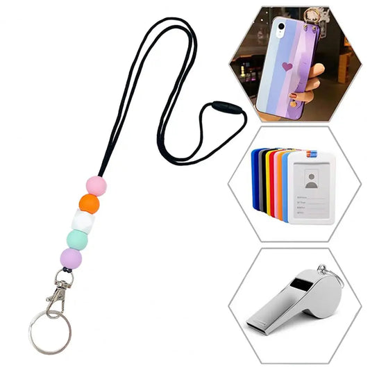 Mobile Phone Strap ID Badge Beaded Lanyard Adjustable Silicone Beaded Breakaway Lanyard with Keychain