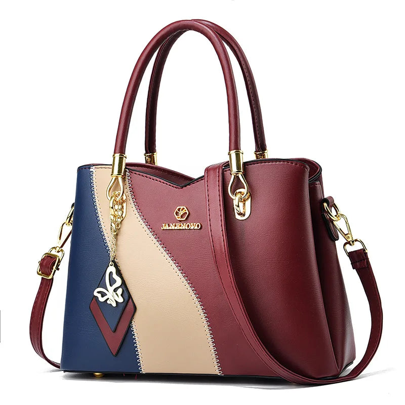 Hemasa  New Three Color Combination Women's Handbag Large Capacity Soft Leather Shoulder Bag