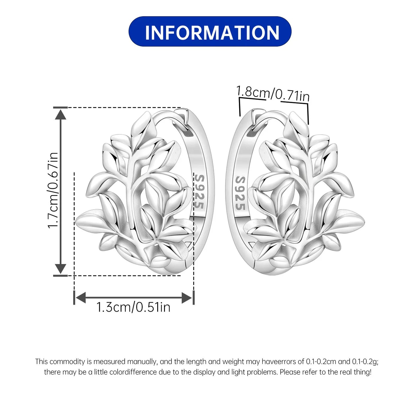 Hemasa 925 Sterling Silver Minimally Designed Leaves Earrings Women Hoop Earring Anniversary Jewelry Trendy Gifts