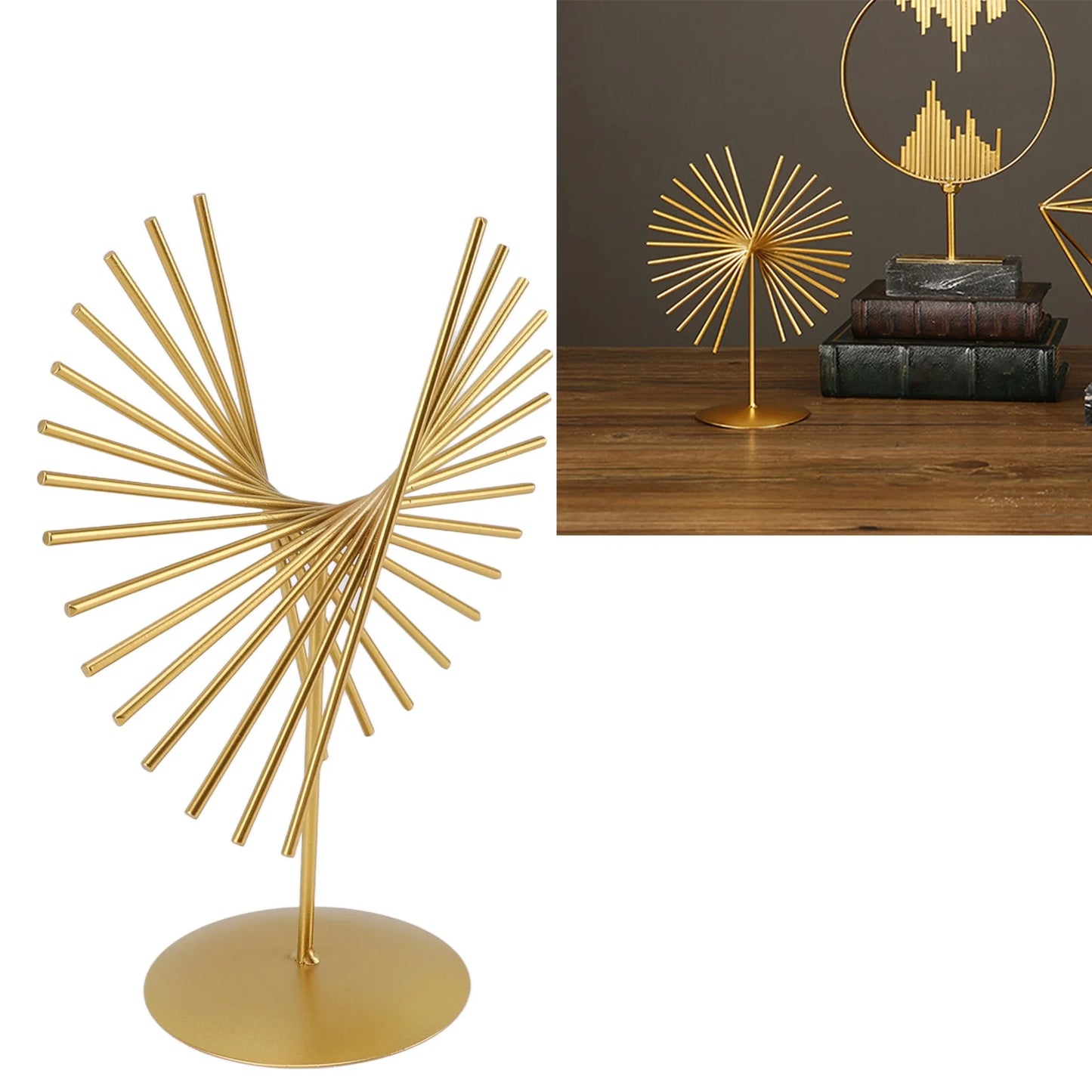 Hemasa Abstract Ornament Light Luxury Metal Geometric Lines Sculpture Decoration with Base for Home Livingroom Office