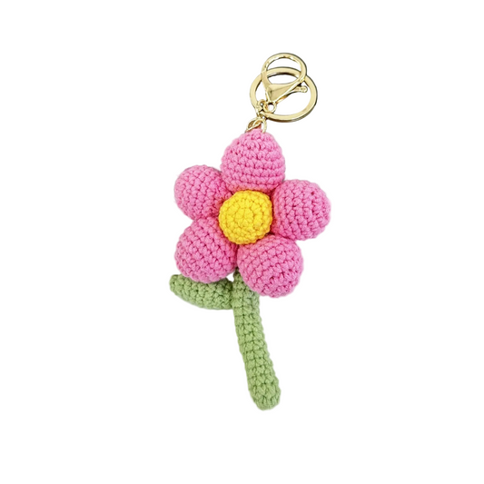 Hemasa Crochet Flower Pendant /Cute Handwoven Flower Keychains/ Knitted Flowers Bag Decor Gift Lovely Key Ring